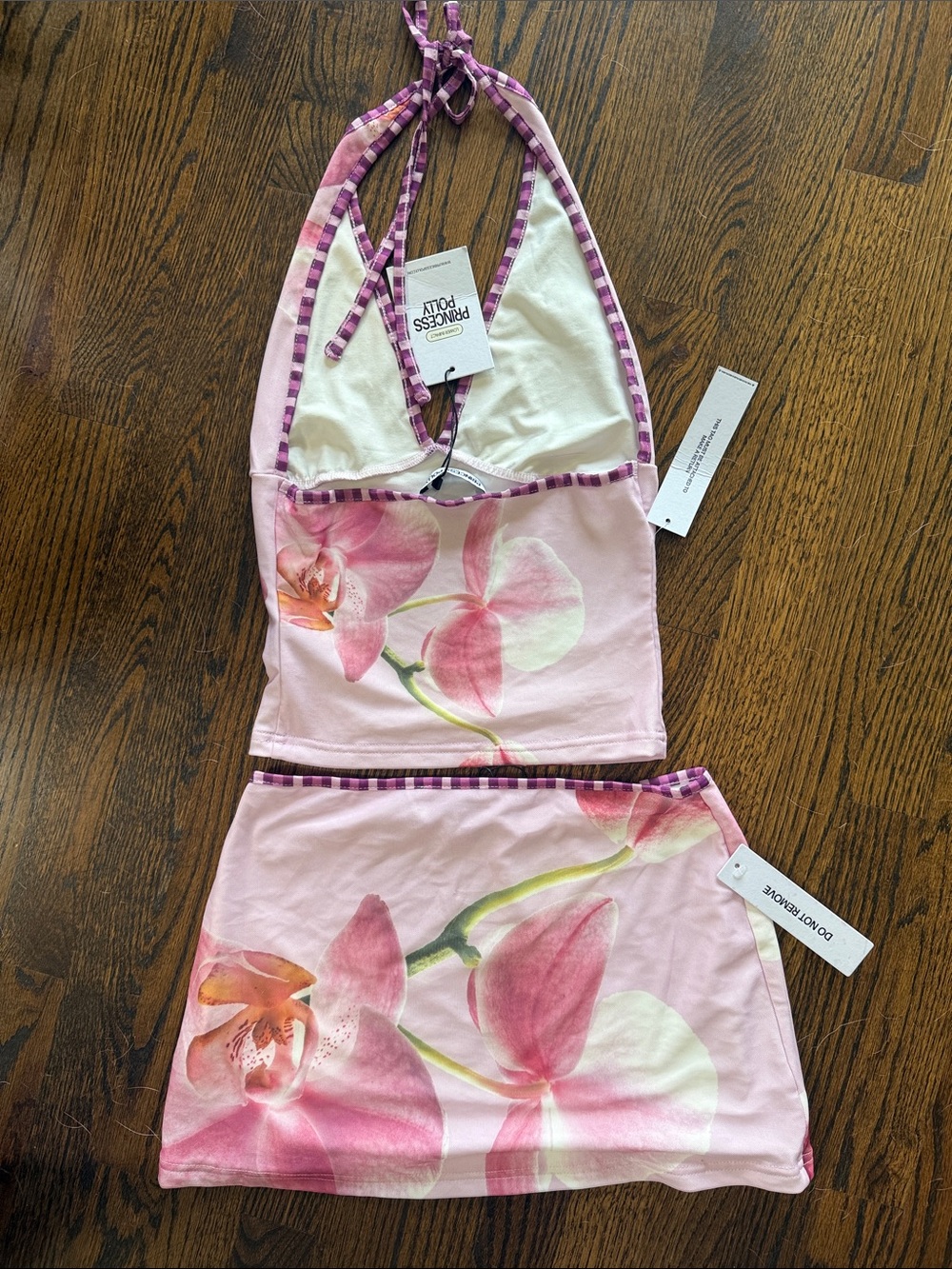 Princess Polly Pink Floral Halter Tank & Mini Skirt Set — Orchid Print - Picture 2 of 2